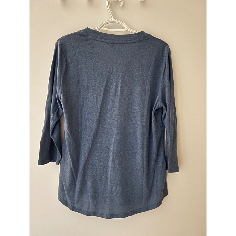 Orvis Classic Collection Womens Blue Linen Blend V-Neck‎ 3/4 Sleeve Top Medium - Picture 2 of 8